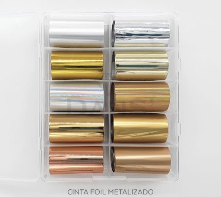 Caja de papel foil dorado y plateado