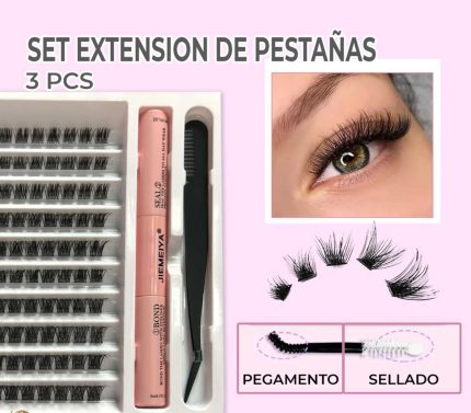Set de extensiones de pestañas con adhesivo y sellador