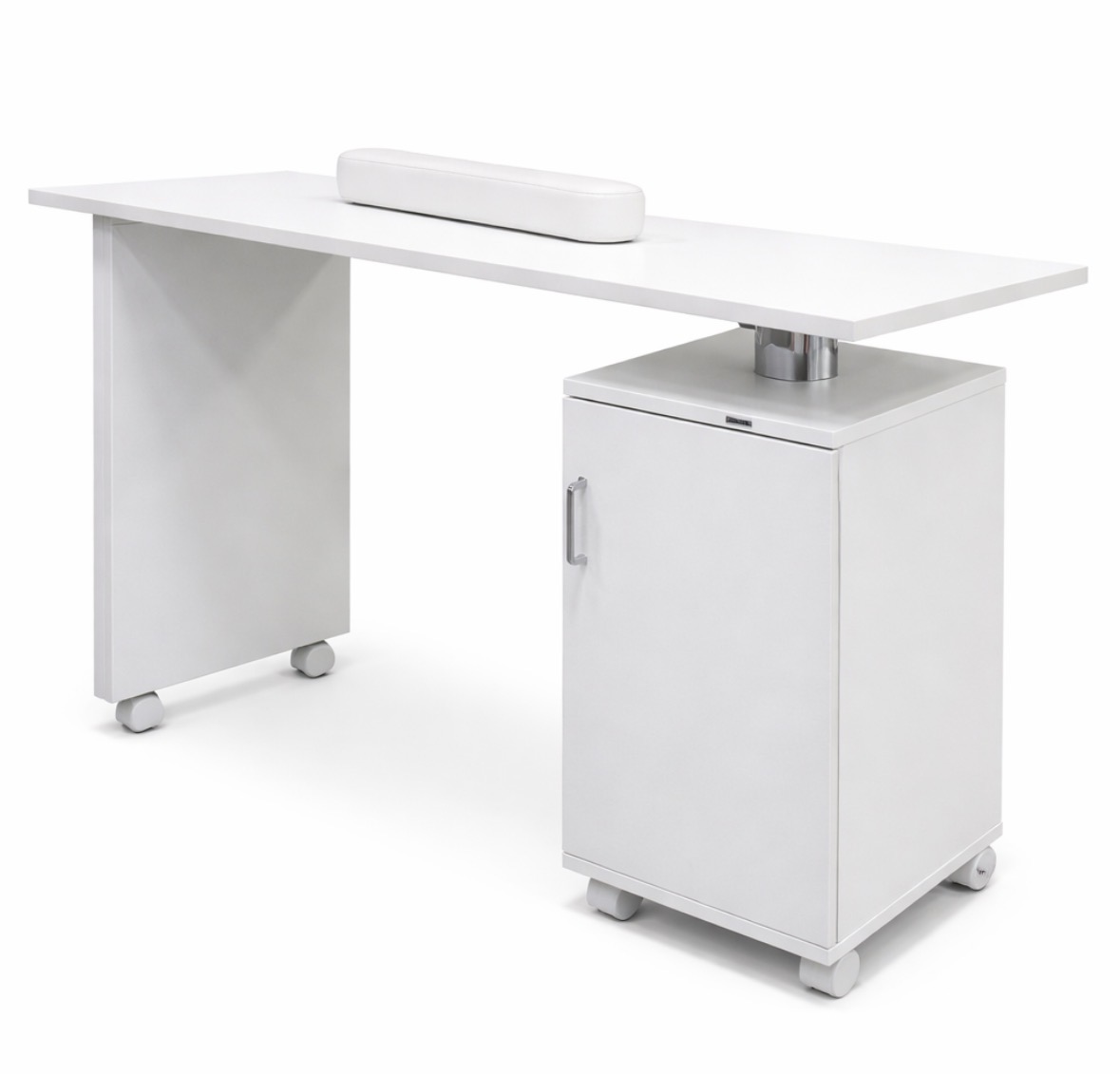 Mesa profesional plegable para manicura con gabinete y ruedas blancas - Imagen 3