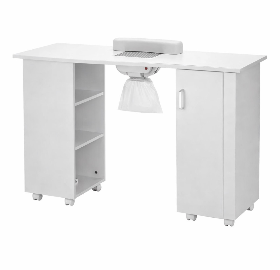 Mesa profesional para manicura con extractor y ruedas blancas - Imagen 2