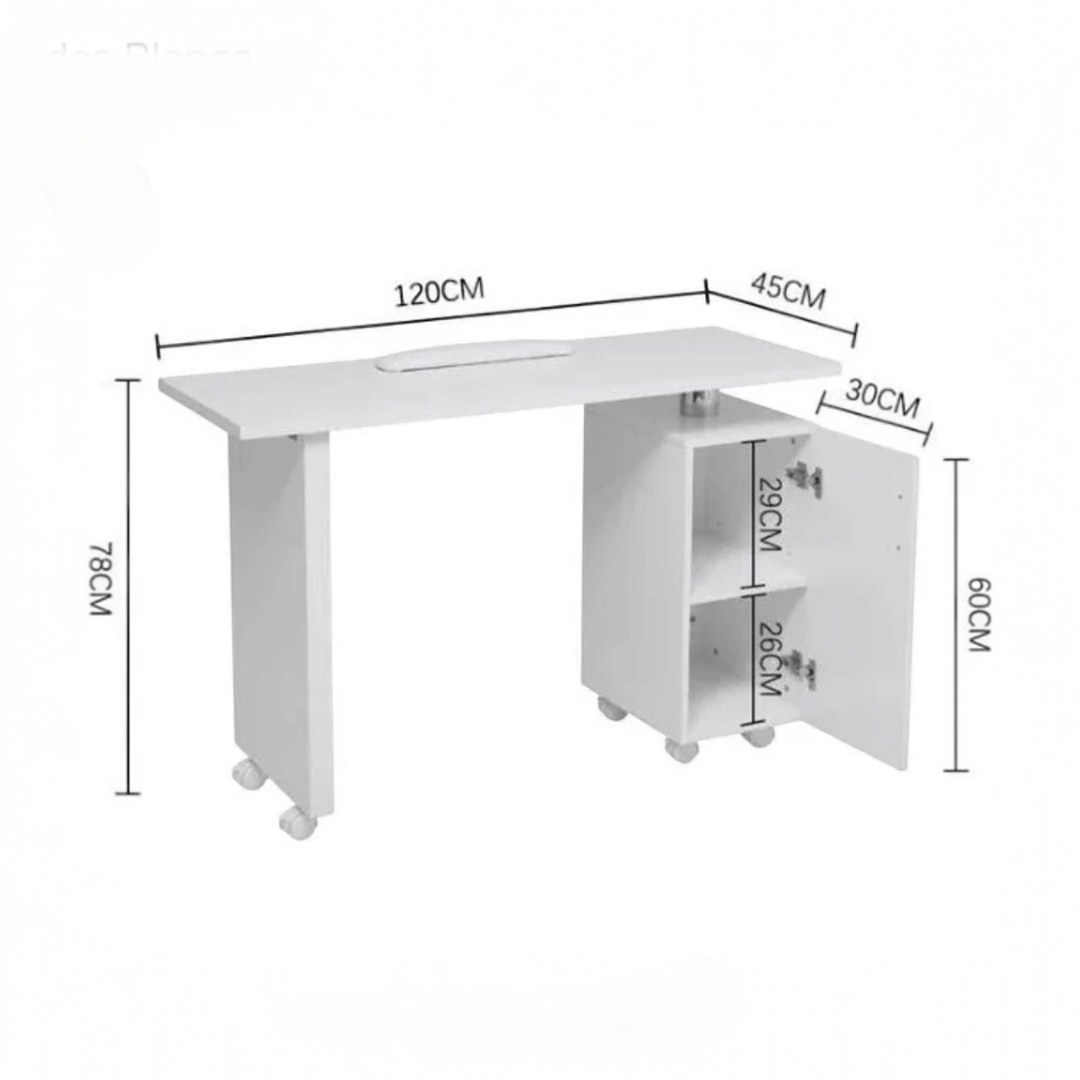 Mesa profesional plegable para manicura con gabinete y ruedas blancas - Imagen 2