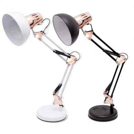Lampara de mesa con base (blanca con bronce y negro con bronce)