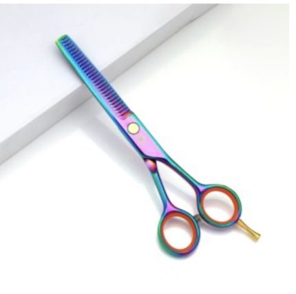 Tijera profesional esculpidora estilista (barbero peluquero) con peine color tornasol