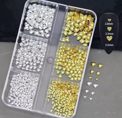 Set dorado y plateado de Charms de corazón (accesorios para uñas)