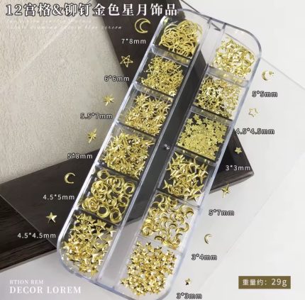 Set charms galaxy dorado y plateado (accesorios para uñas)